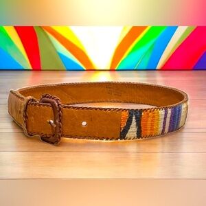 Vintage Women’s Western-Core Leather And Saddle Blanket Wool Belt